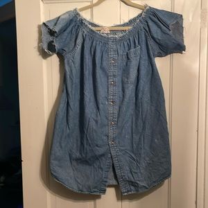 Urban Outfitters Urban Renewal size S/M distressed denim off the shoulder tunic